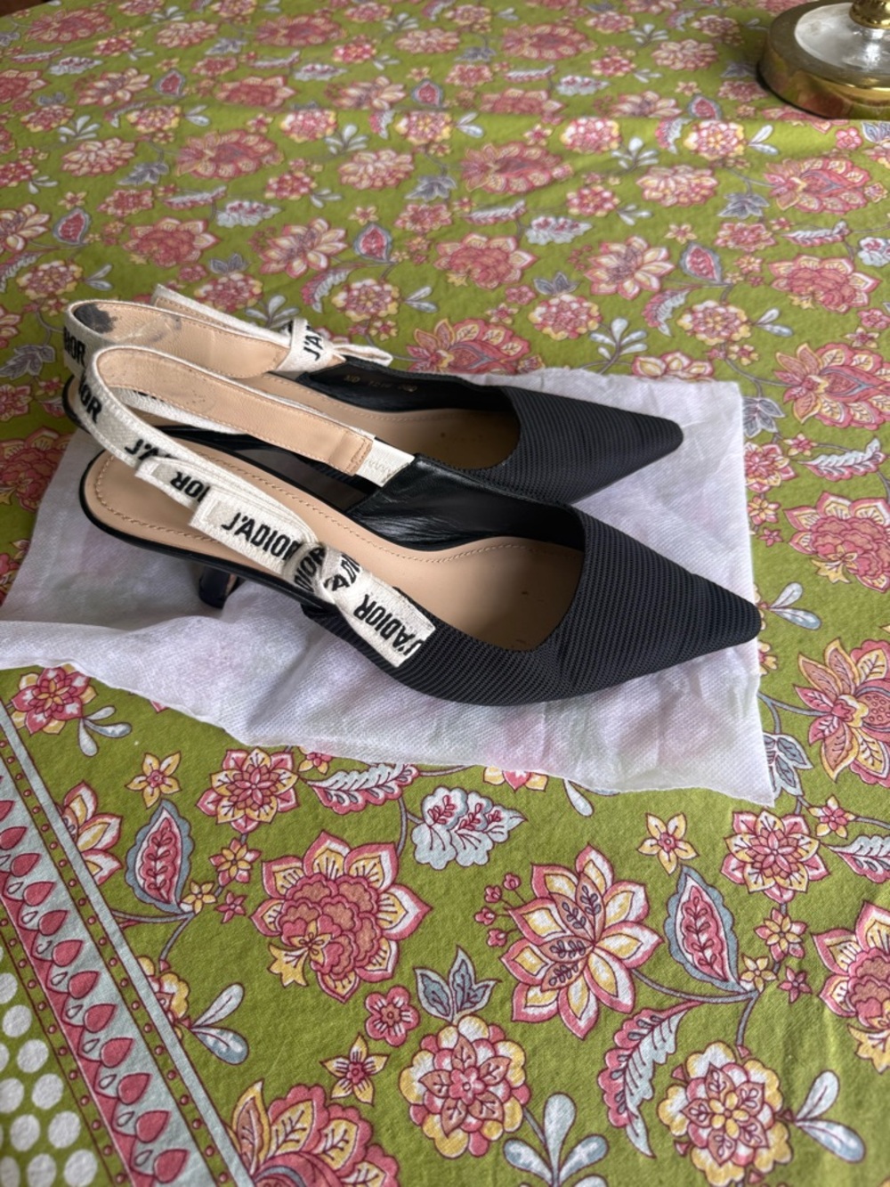 Dior Black Textured Pointed Slingback Pumps with J'Adior Strap